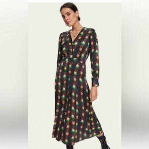 Scotch & Soda Floral Midi Dress - Black and Green